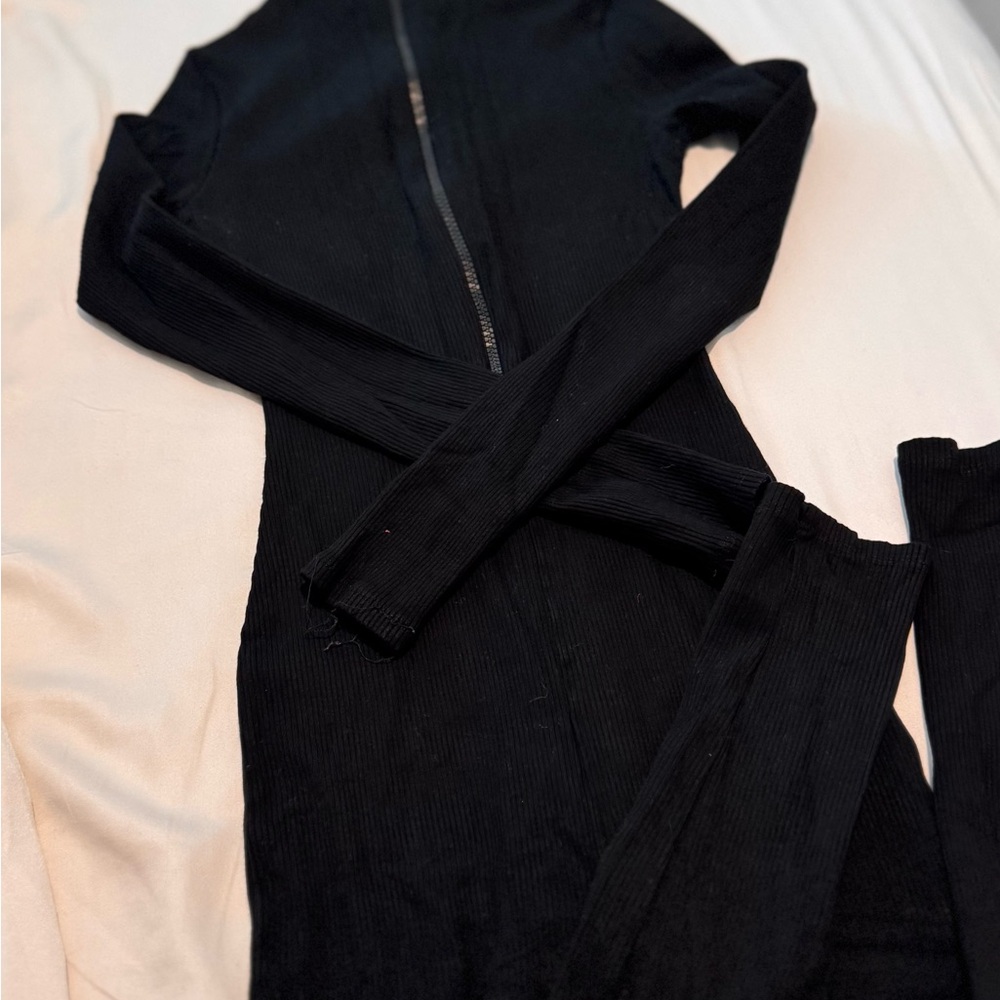 Naked Wardrobe Ribbed Black Women's Jumpsuit